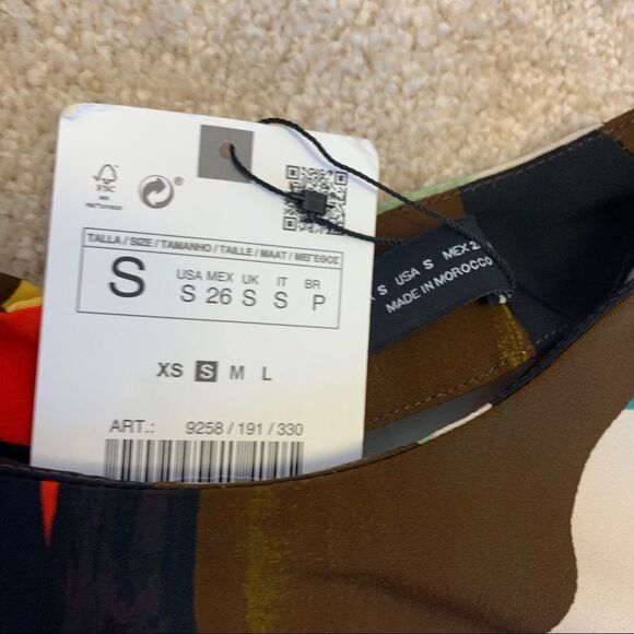 Zara multicoloured printed dress with draping long sleeve ruched Sz S NWT - Picture 6 of 10